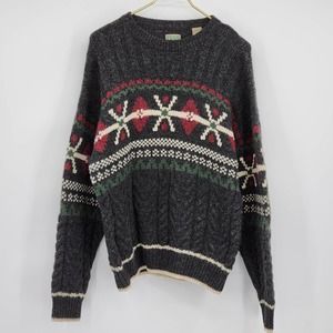 Vintage Chunky Wool Knit Gray Grandpa Sweater Size Medium